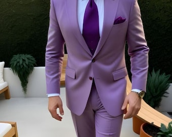 Helllila Herrenanzug: Slim Fit Hochzeit Bräutigam Anzug