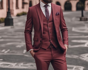 メンズスーツ メンズ バーガンディ フォーマル ファッション スリム