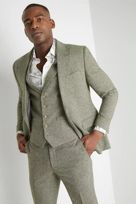 Sage top tweed suit