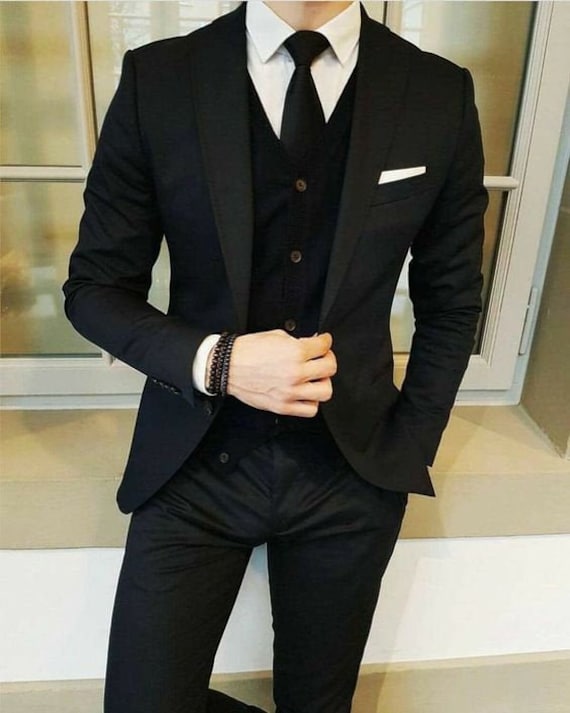 Trajes de hombre Negro formal moda boda novio fiesta desgaste - Etsy España