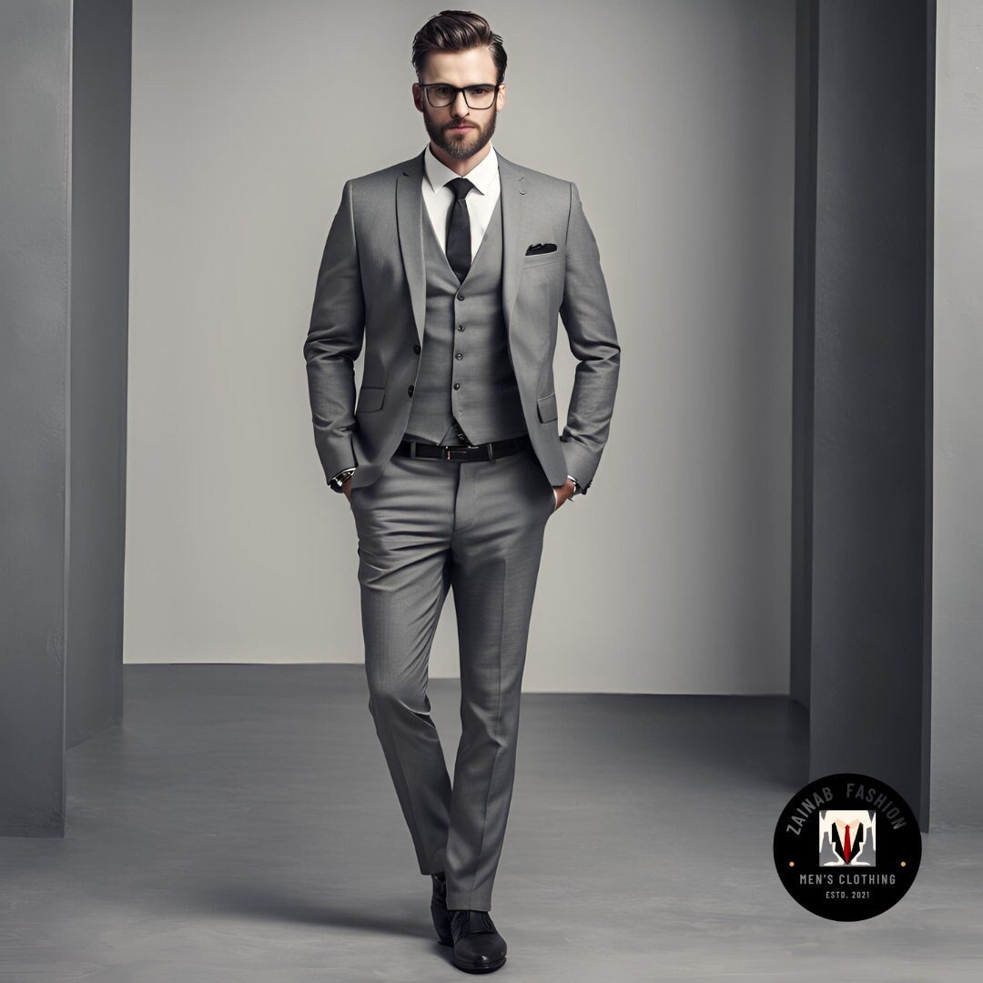Modern Steel Gray 3-piece Suit: Tailored Fit - Etsy