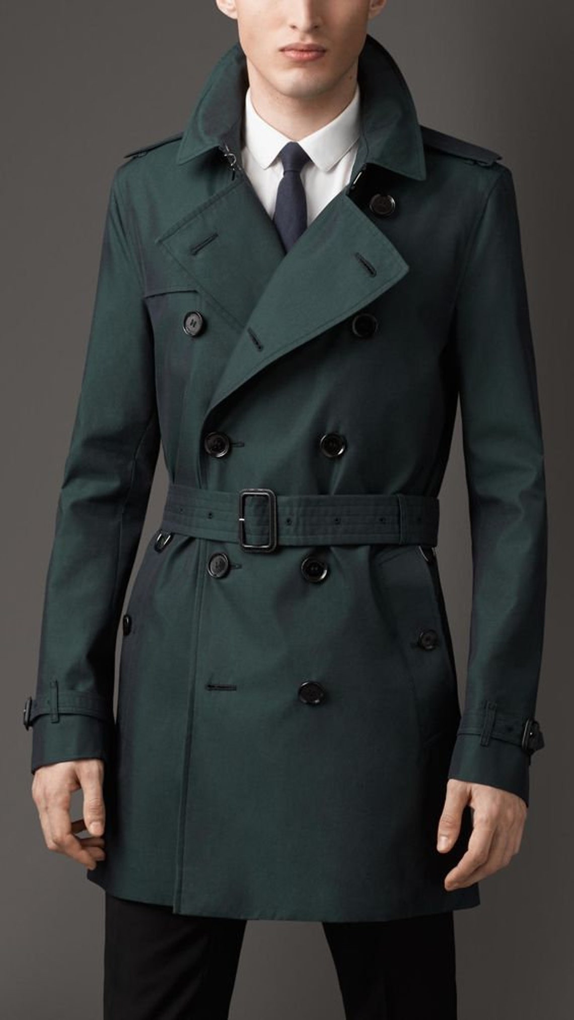 Men Trench Coat Green Belted Double Breasted Style Slim Fit - Etsy