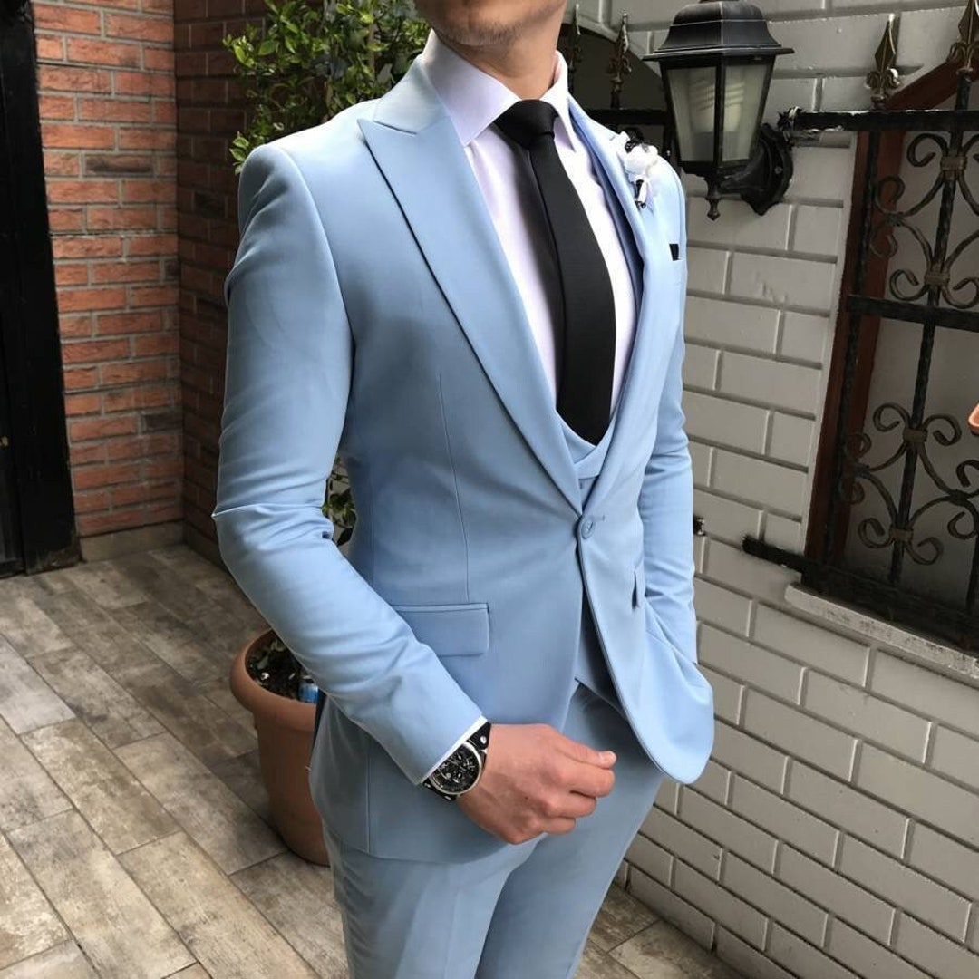Men Suits Sky Blue 3 Piece Slim Fit Elegant Suit Formal Fashion Suit ...