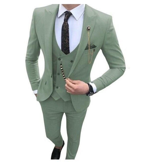 Men Suits Sage Green 3 Piece Slim Fit Elegant Suits Formal Etsy