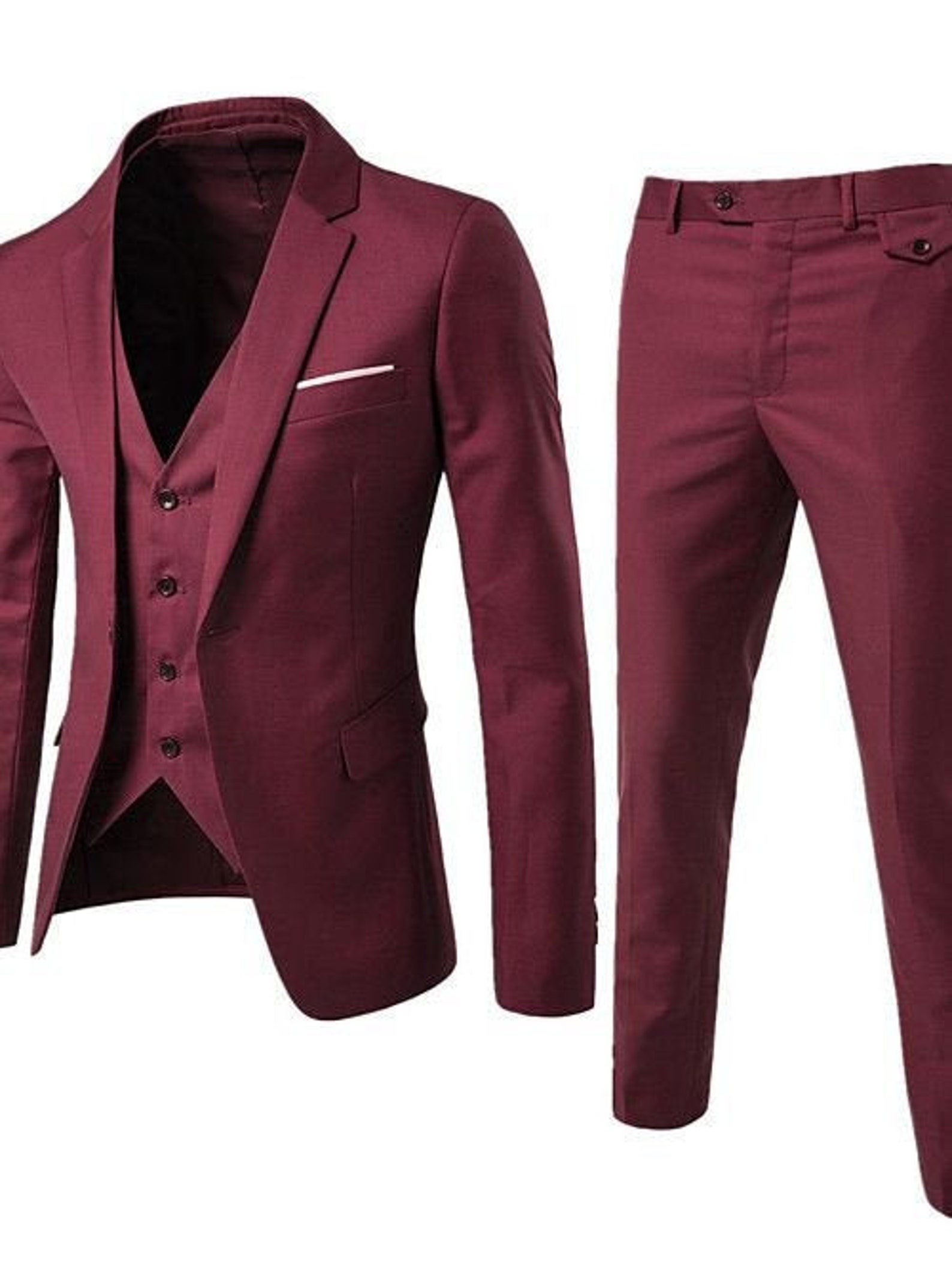 Men Suits Maroon 3 Piece Slim Fit Elegant Wedding Suit