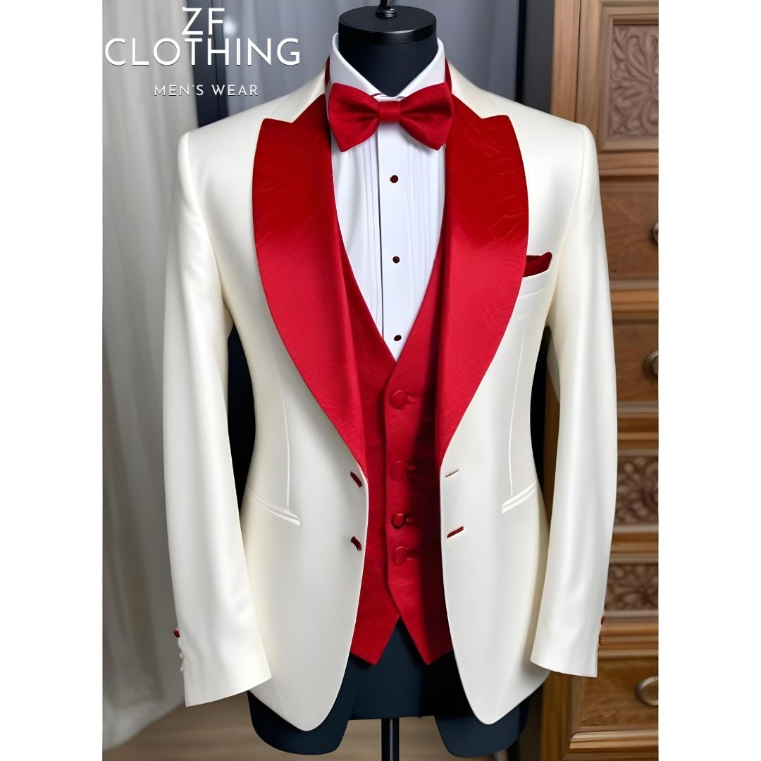 White And Red Floral Suit Slim Fit 3 piece Wedding Suit Etsy white-and-red-floral-suit-slim-fit-3-piece-wedding-suit-etsy