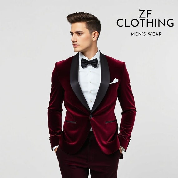 burgundy blazer with black lapel
