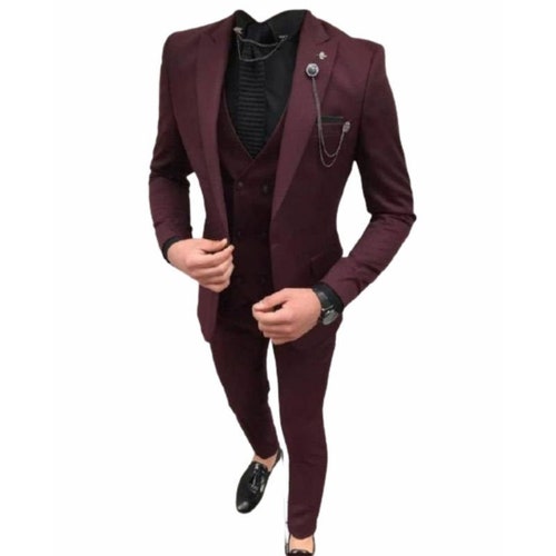 Men Suits 3 Piece Burgundy Suits Men Formal Fashion Slim - Etsy