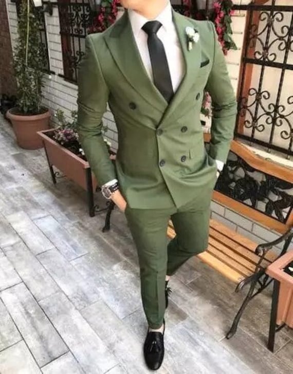 Men Suits Green 2 Piece Double Breasted Slim Fit Elegant - Etsy