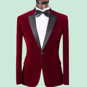 Tuxedo Jackets Men Maroon Velvet Peak Lapel One Button Slim Fit Blazer ...