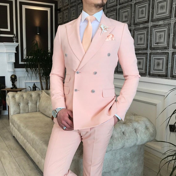 Men Suits Light Pink 2 Piece Double Breasted Slim Fit Elegant - Etsy