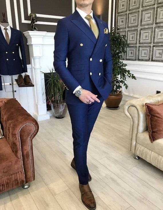 CLASSIC MEN TRADITIONAL BLUE 2-PIECE SUIT – SamEnchill Collections