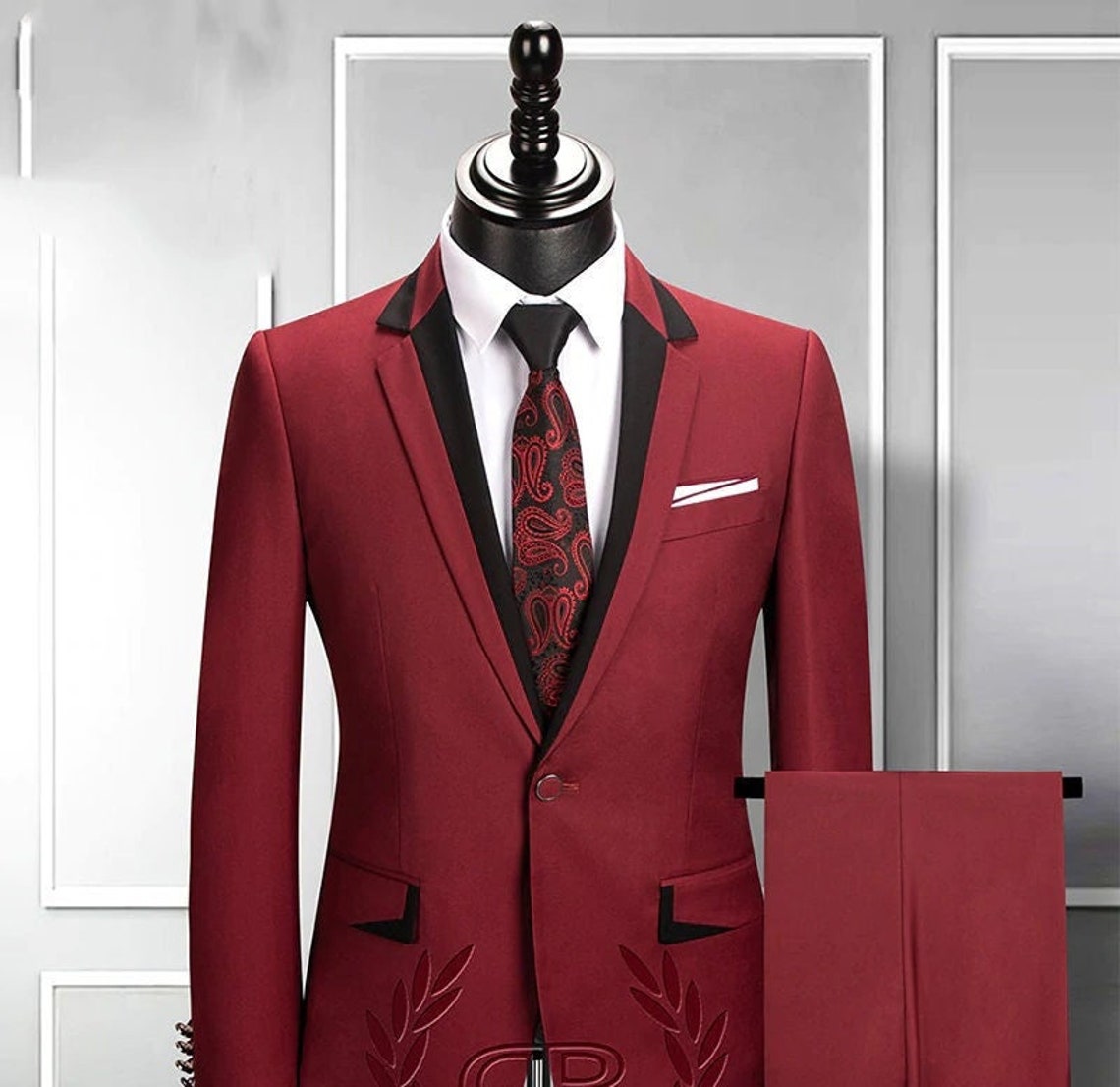 Men Suits 2 Piece Designer Tuxedo Red and Black Style Suits - Etsy