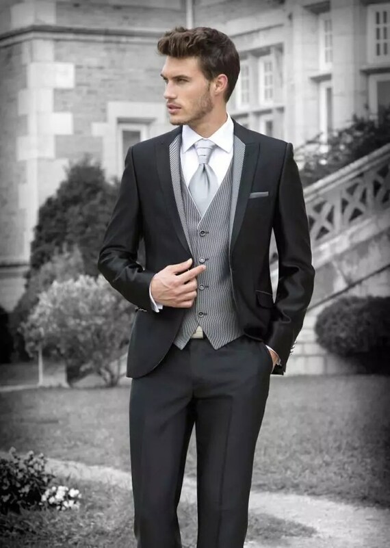 Grey and top black wedding suits