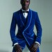 Luxury Men Suits 3 Piece Blue Velvet Double Breasted With Blue Piping ...