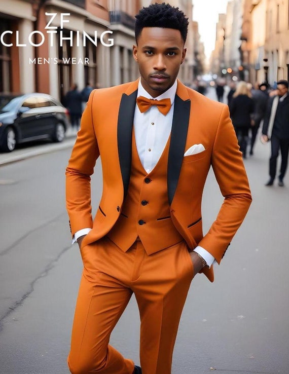 Burnt Orange 3 Piece Suit: Black Lapel, Tailored Fit - Etsy