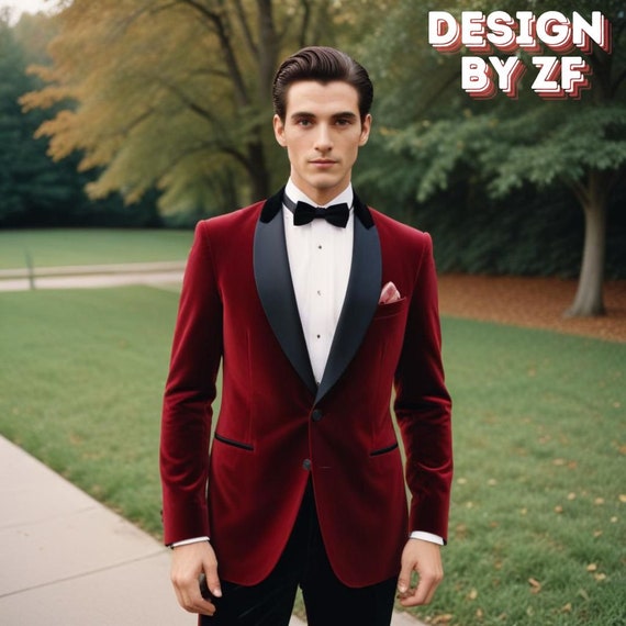 【レッド】タキシード　新郎セット　SUIT SELECT ウェディング レッドベルベットタキシードスーツ：スリムフィットのエレガントな