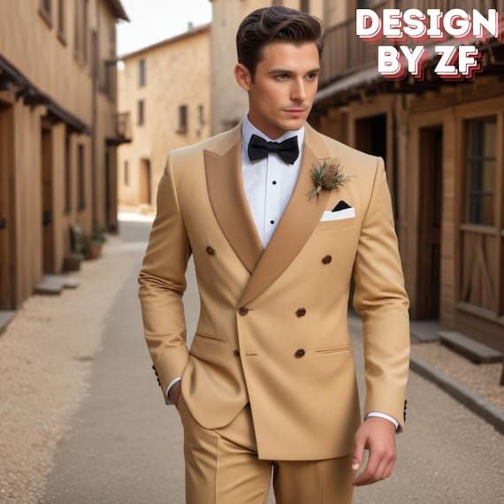 Men Suits Elegant Formal Stylish Dark Ivory Double Breasted