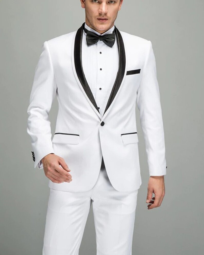 Men Suits White 2 Piece Round Lapel Slim Fit Elegant Formal - Etsy