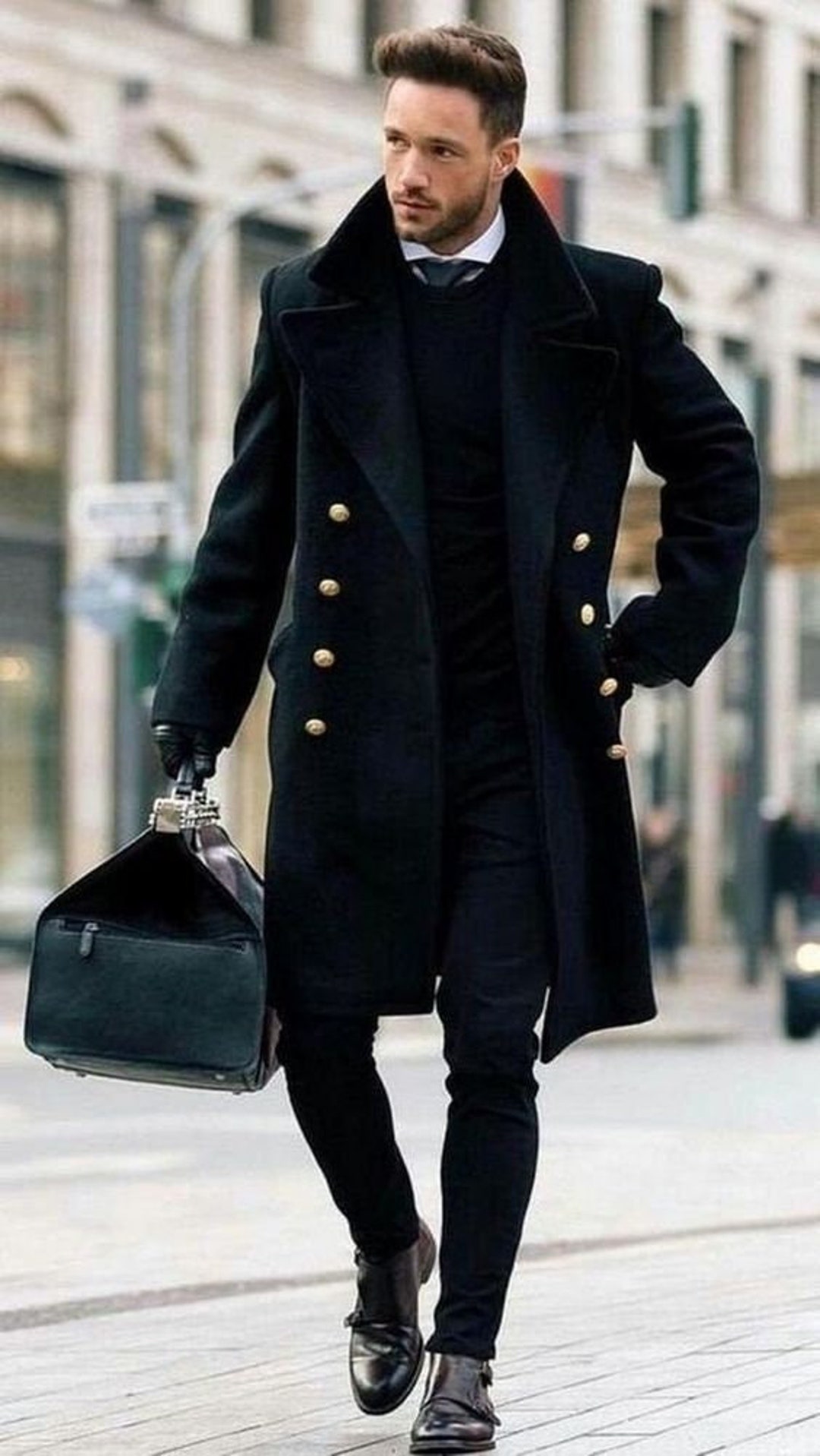 Mens Trench Coat Double Breasted Formal Office Dress Long Winter Jacket  Overcoat