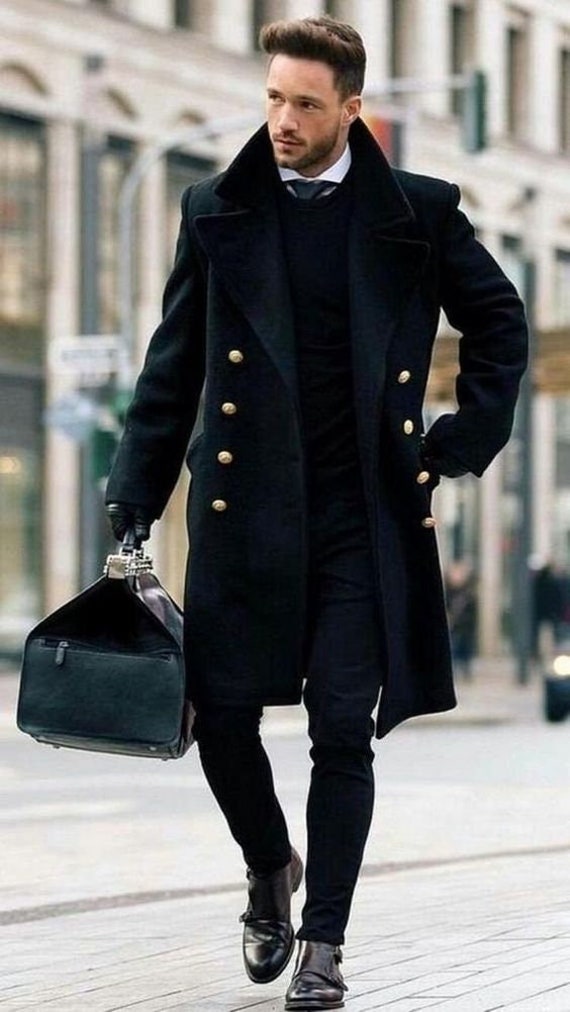 Men Trench Coat Black Wool Double Breasted Style Slim Fit - Etsy