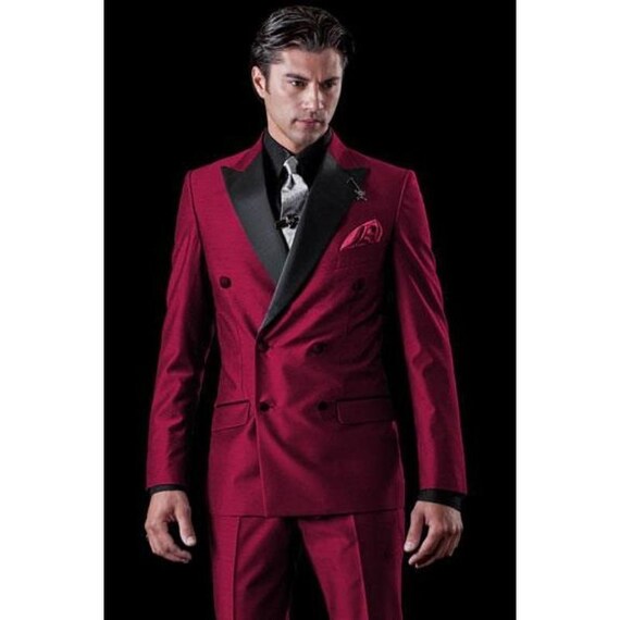 Men's Red Fashion Formal 2 Piece Suit Slim Fit Wedding Party Wear Suit -   Sweden