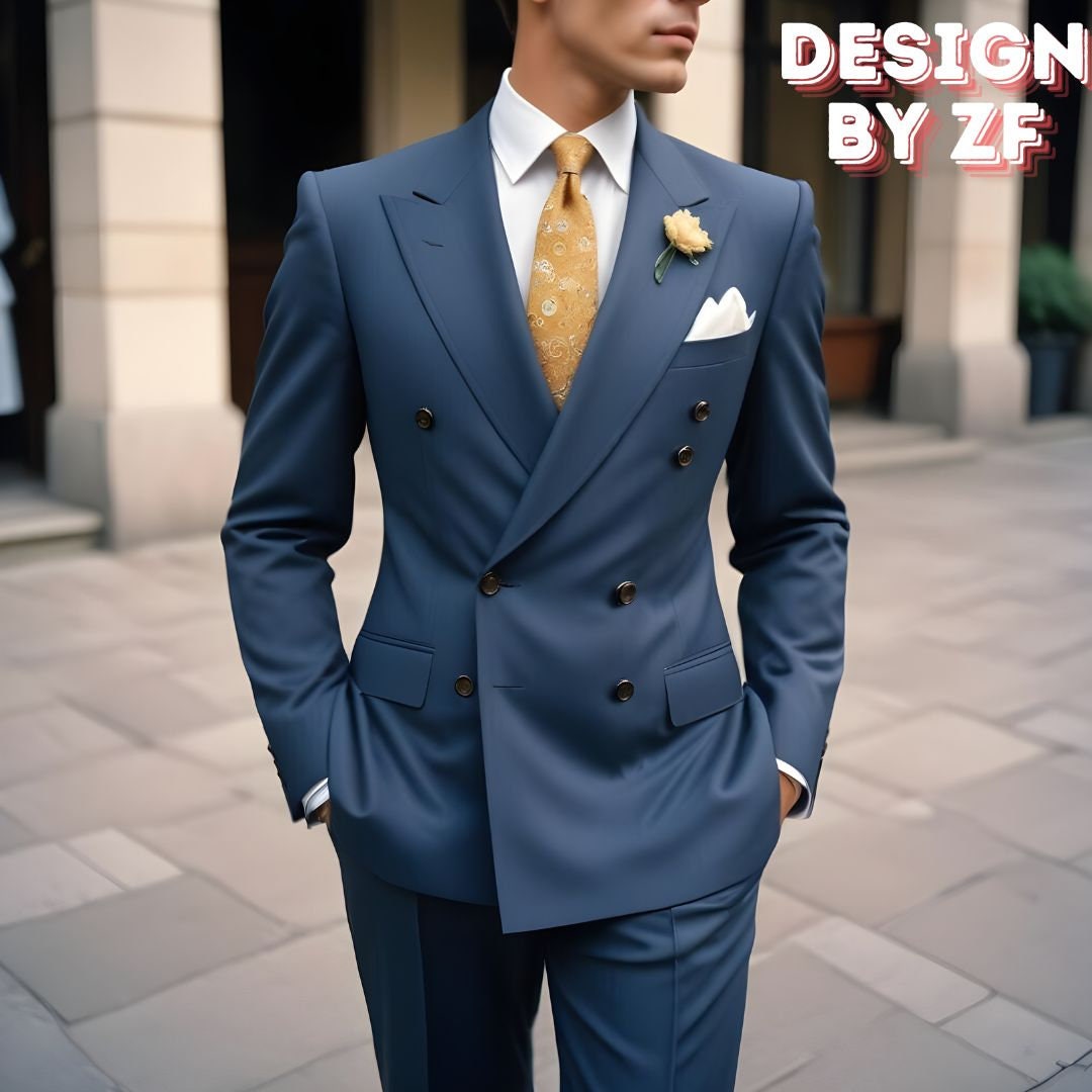 Dark Blue Double Breasted Suit: Modern Tailored Fit, 2-piece