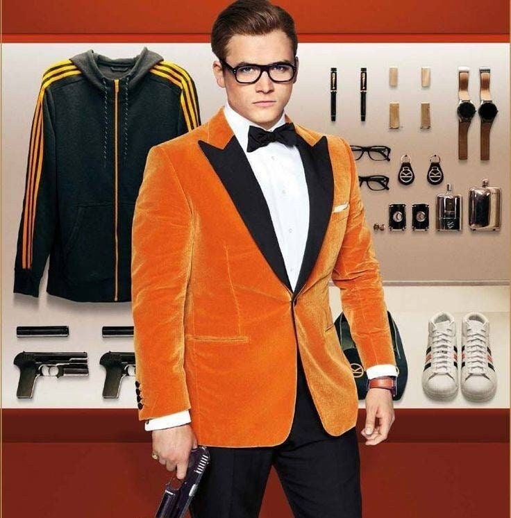 Mens Moss Orange Slim Fit Camel Velvet Jacket - Orange