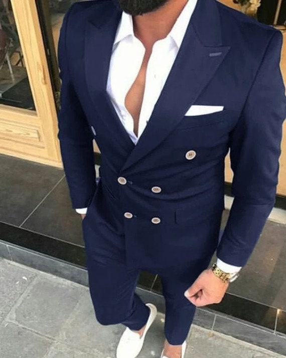 Men Suits 2 Piece Blue Suits Men Slim Fit Suits Double - Etsy