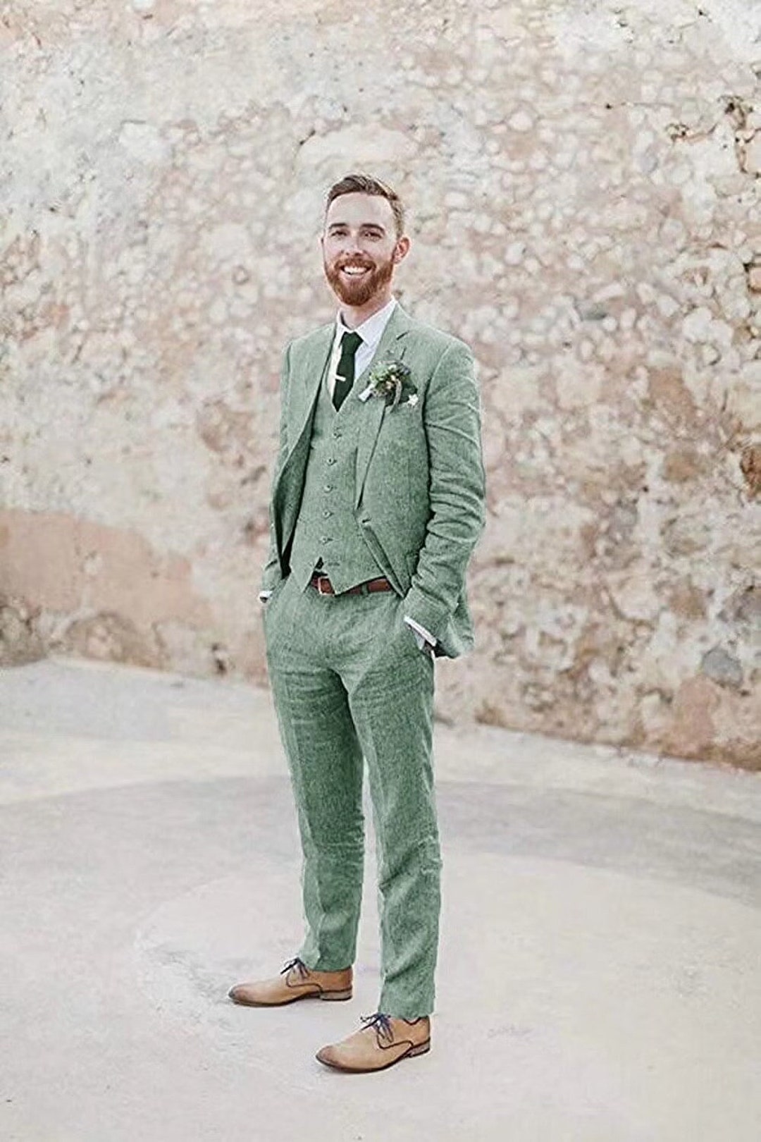 Men Linen Suits, Men Suits, Green Linen 3 Piece Suits, Two Button Linen ...