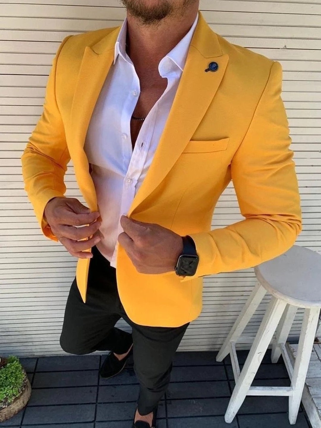Men Suits Yellow 2 Piece Slim Fit Elegant Formal Fashion Suits Groom Wedding Suits Party Wear