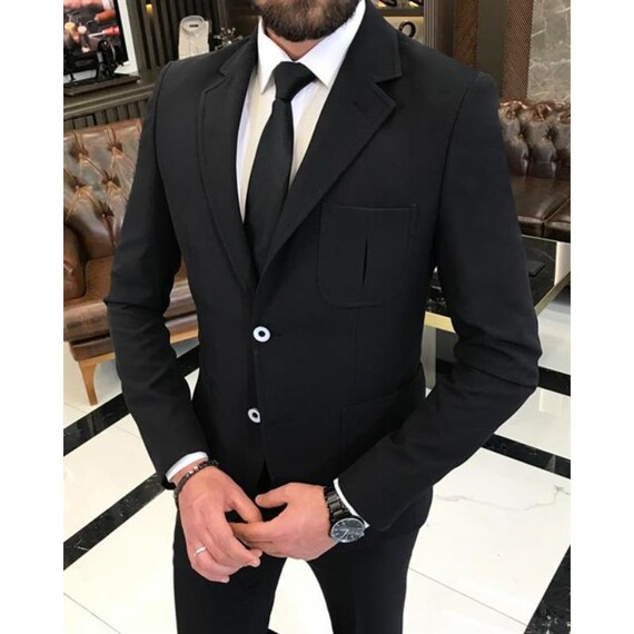 Luxury Men Wool Lycra Safari Black Suits 2 Piece Slim Fit - Etsy