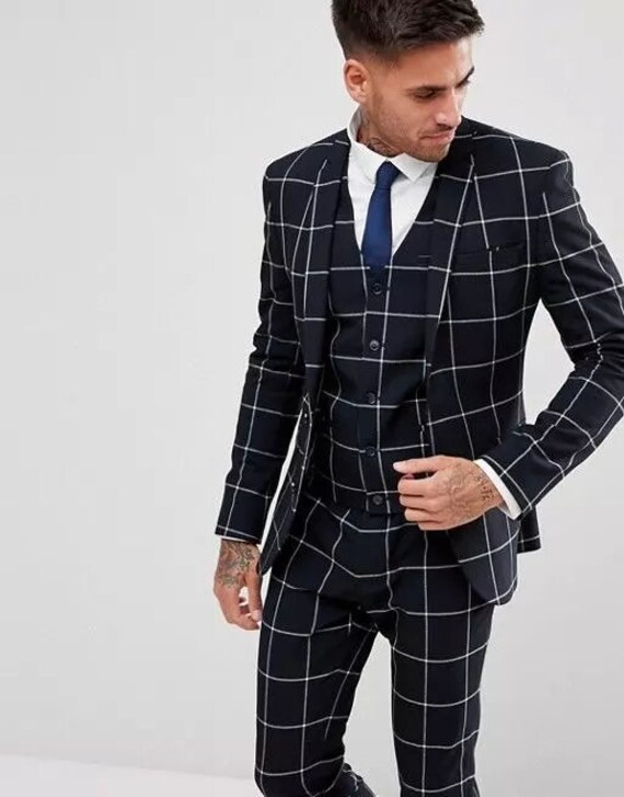 Black Check Mens Suit High Quality Slim Fit One Button Groom Plaid Wedding  Tuxedos Best Man Prom Blazer terno masculino 2 Pieces - AliExpress