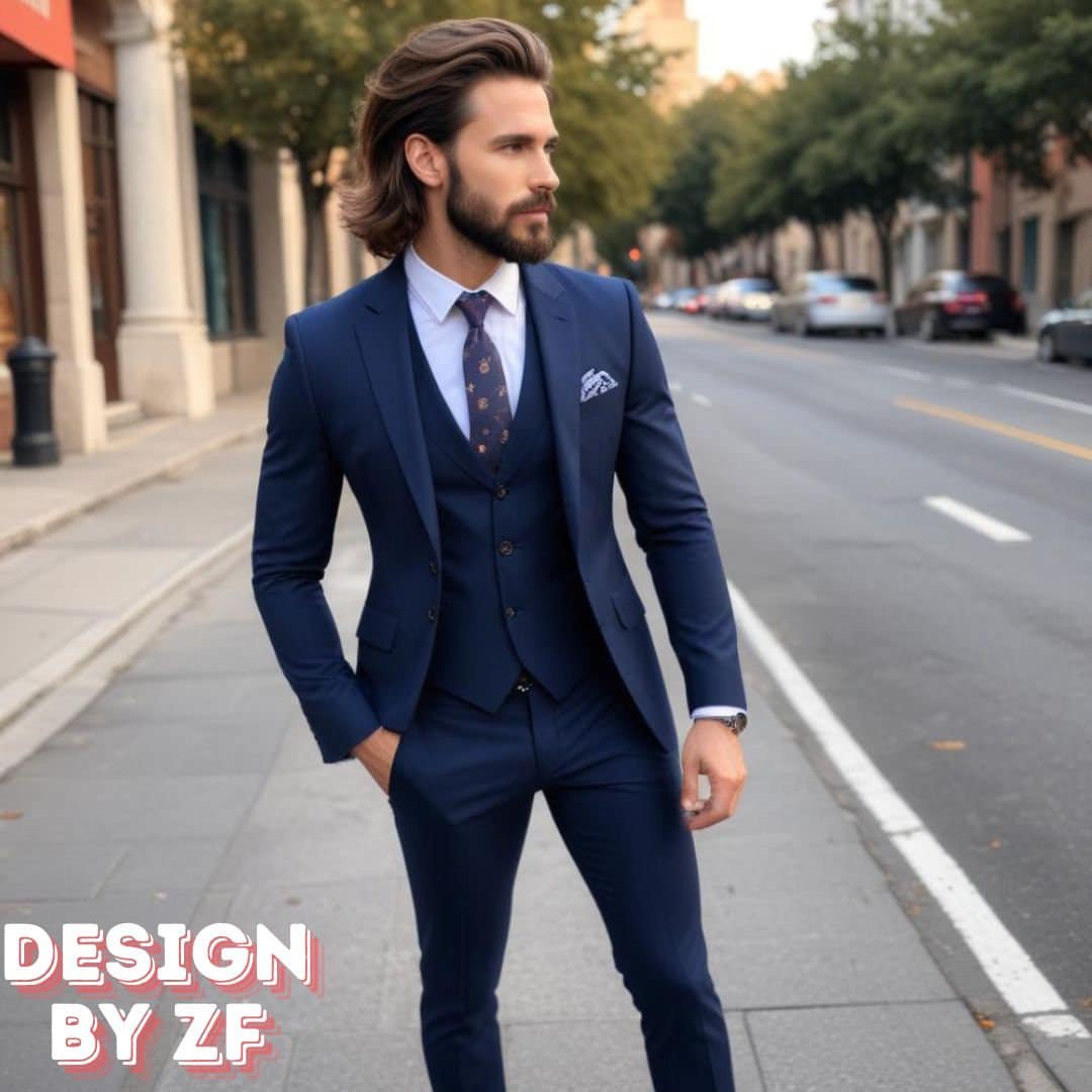 『TSJ SUITS 3P NAVY L』 Stritra 3 Piece Suit for Men Slim Fit Suits Set Double
