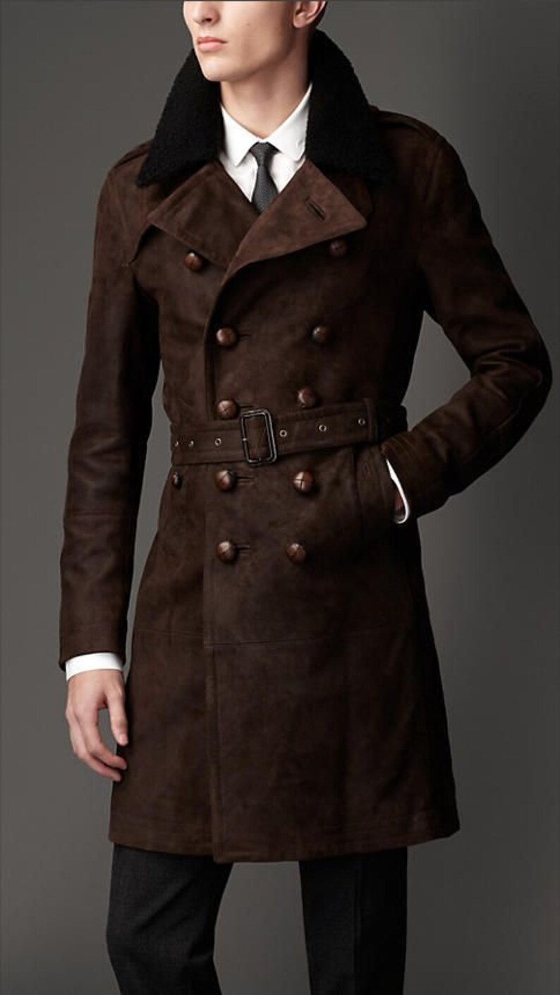 Men Trench Coat Dark Brown Double Breasted Style Slim Fit - Etsy