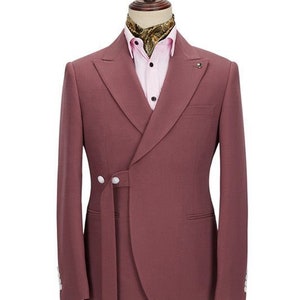 Men Suits Dark Pink 2 Piece Belted Slim Fit Elegant Formal - Etsy