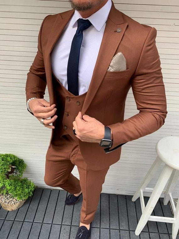 Buy Bespokesuit Suit for Men Dark Brown Suit for Summer Wedding Groom Suit  Gift for Men Slim Fit Suit Wedding Suit for Groomsmen Online in India - Etsy