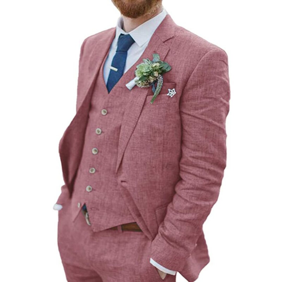 Men Linen Suits Men Suits Pink 3 Piece Linen Suits Two Etsy