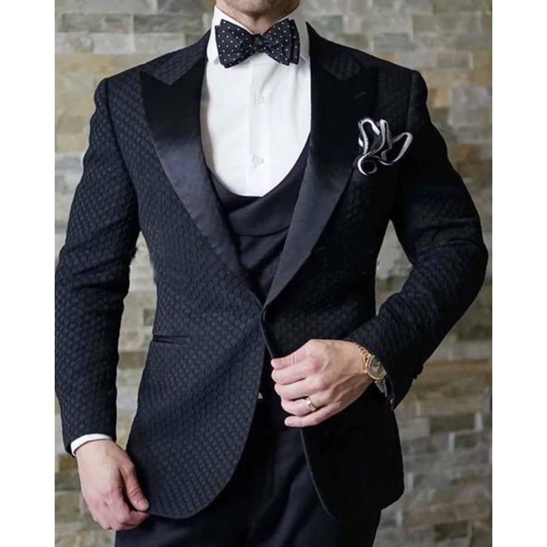 Designer Tuxedo Men Suits 3 Piece Black Coin Patterned Style - Etsy