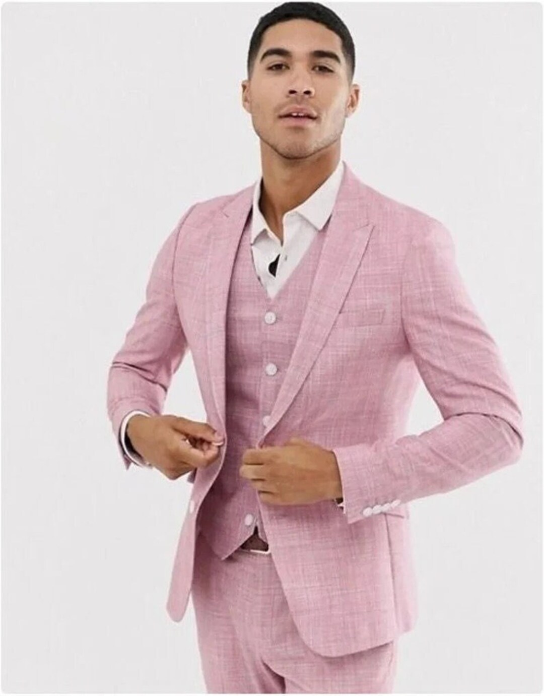 Men Linen Suits, Men Suits, Pink Linen 3 Piece Suits, Two Button Linen