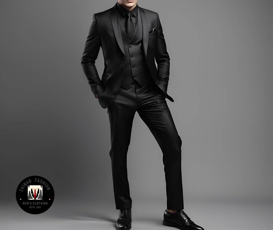 Negro Brillante Traje Negro Hombre Barato Traje Chaqueta Hombre