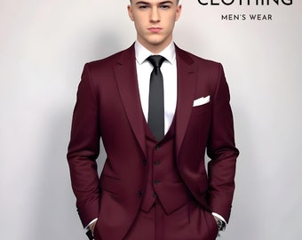メンズスーツ メンズ バーガンディ フォーマル ファッション スリム