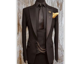 Luxury Men Suits Dark Brown 3 Piece Slim Fit Elegant Formal Fashion Suits Groom Wedding Suits Party Wear Suits Stylish Suits Bespoke For Men