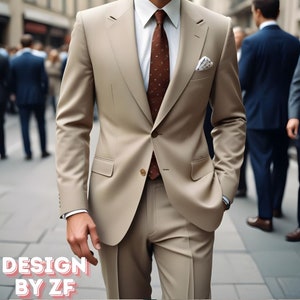 Elegante traje beige de dos piezas: atuendo formal a medida imagen 2