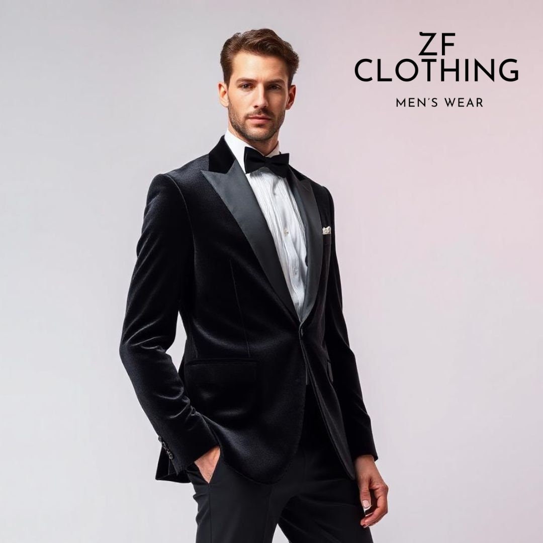 Men Suits Stylish Black Velvet 2 Piece Tuxedo for Men