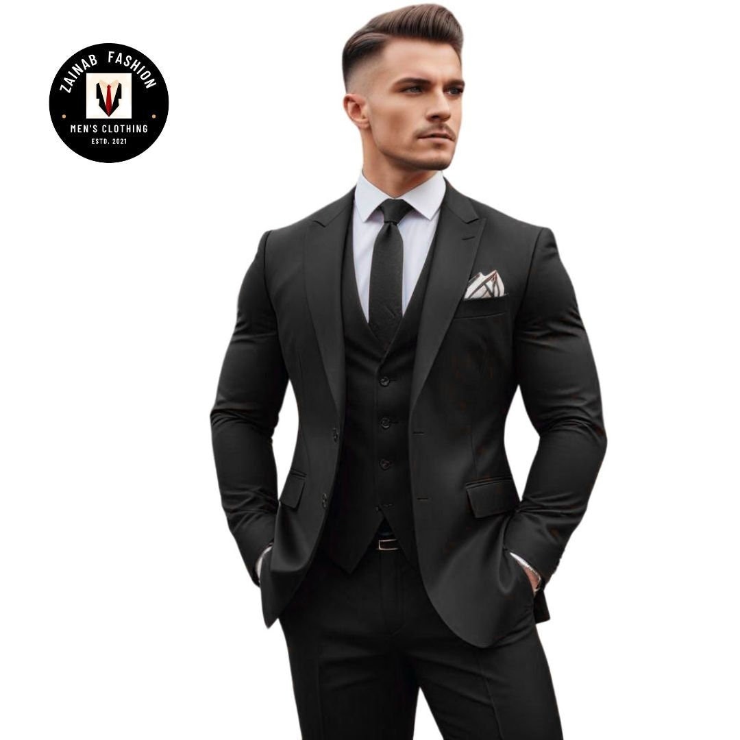Traje negro elegante de tres piezas: atuendo formal clásico