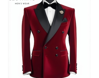 Chaqueta de esmoquin cruzada de terciopelo rojo para hombre: un atuendo formal a medida