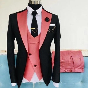 Men Suits 3 Piece Designer Tuxedo Black and Red Style Suits - Etsy