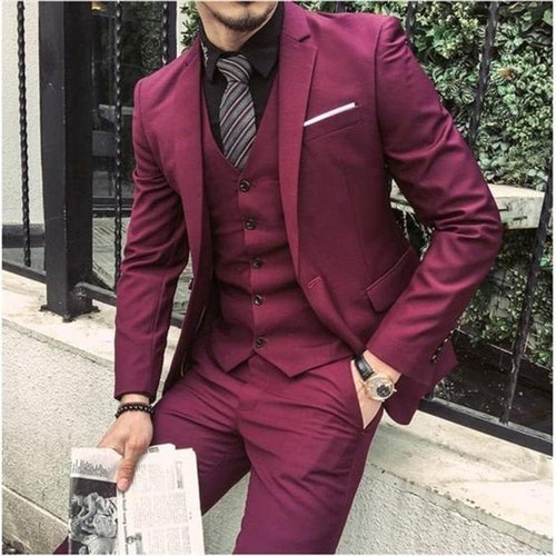 Men Suits Men Burgundy Formal Fashion Slim Fit 3 Piece Wedding - Etsy