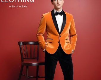 Chaqueta de esmoquin de terciopelo naranja: Blazer entallado con solapa de pico